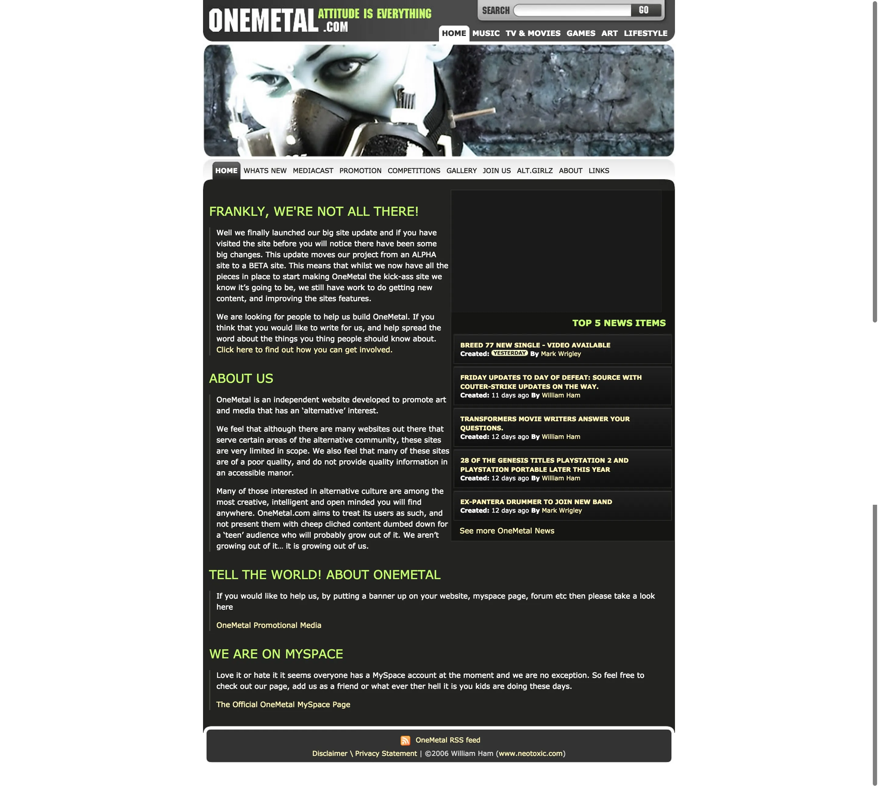 OneMetal 2006 website design